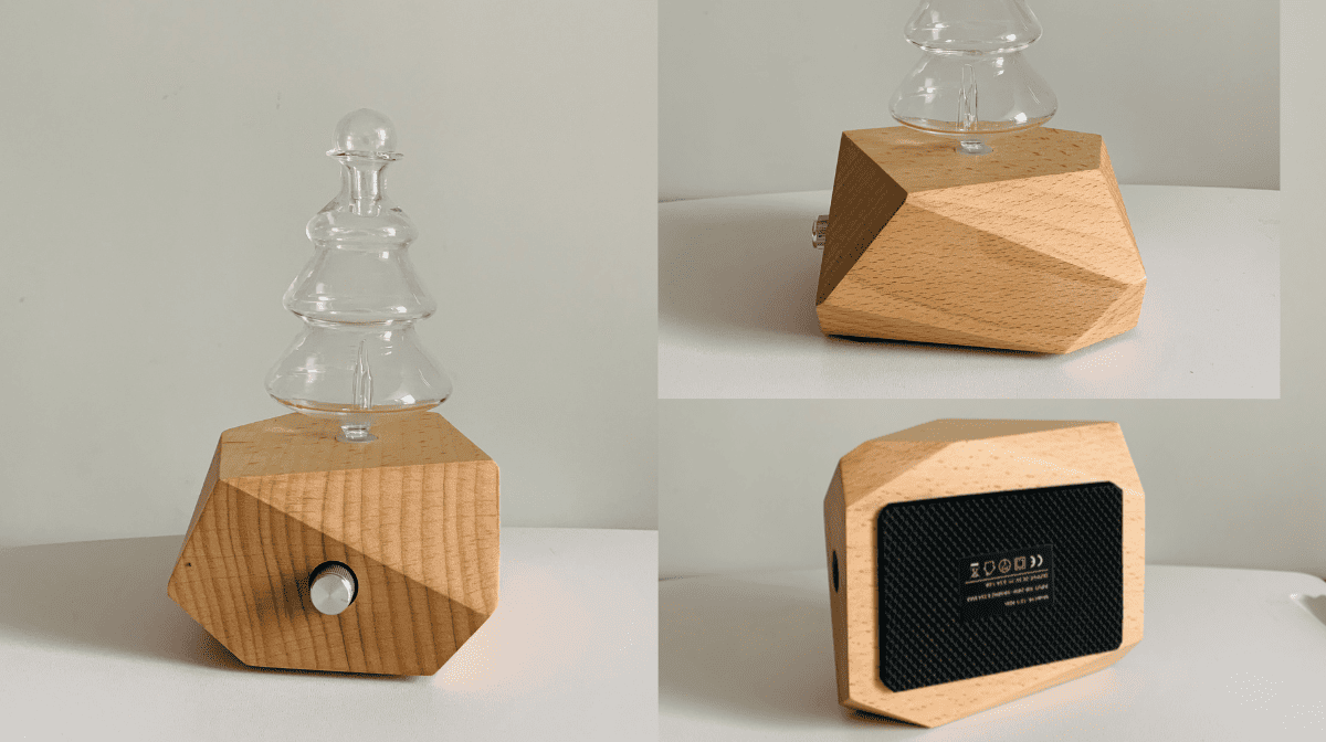 Custom branded nebulizer diffuser with wood base and box