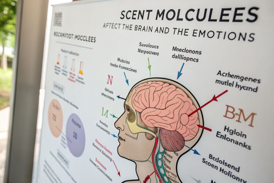 Diagram showing how scent molecules affect the brain and emotions