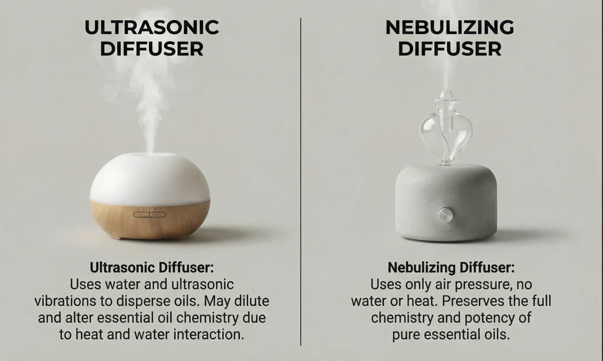 Comparison of nebulizing diffuser and ultrasonic diffuser preserving essential oil chemistry